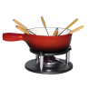 Service à fondue savoyarde 20 cm en fonte émaillée rouge 6 personnes