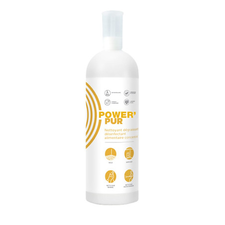Nettoyant dégraissant désinfectant alimentaire concentré POWER'PUR - Flacon de 1L