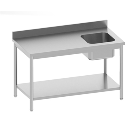 Table de chef adossée avec étagère 1 bac droit 1200 x 700 x 850/900 mm