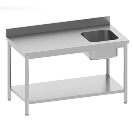 Table de chef adossée avec étagère 1 bac droit 1400 x 700 x 850/900 mm