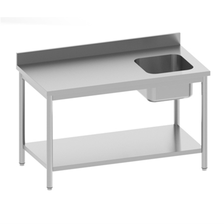 Table de chef adossée avec étagère 1 bac droit 1600 x 700 x 850/900 mm