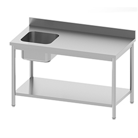 Table de chef adossée avec étagère 1 bac gauche 1400 x 700 x 850/900 mm