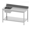 Table de chef adossée avec étagère 1 bac gauche 1400 x 700 x 850/900 mm