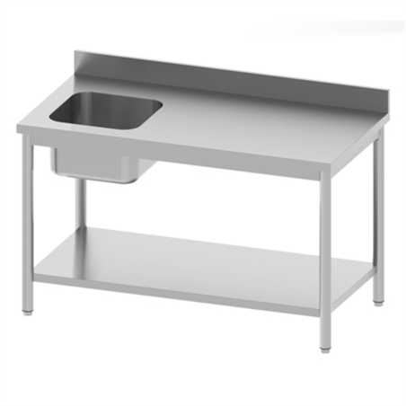 Table de chef adossée avec étagère 1 bac gauche 1600 x 700 x 850/900 mm