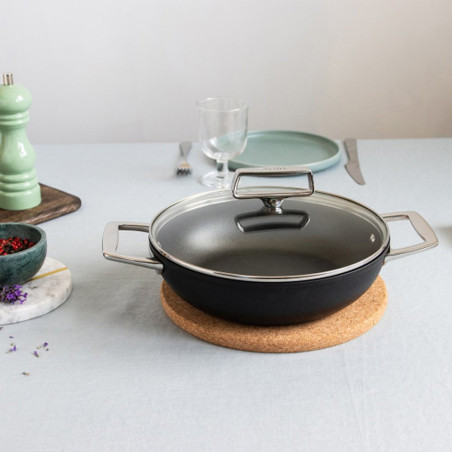 Sauteuse Castel'Pro® Ø 24 cm  en aluminium - Avec couvercle et 2 anses rivetées
