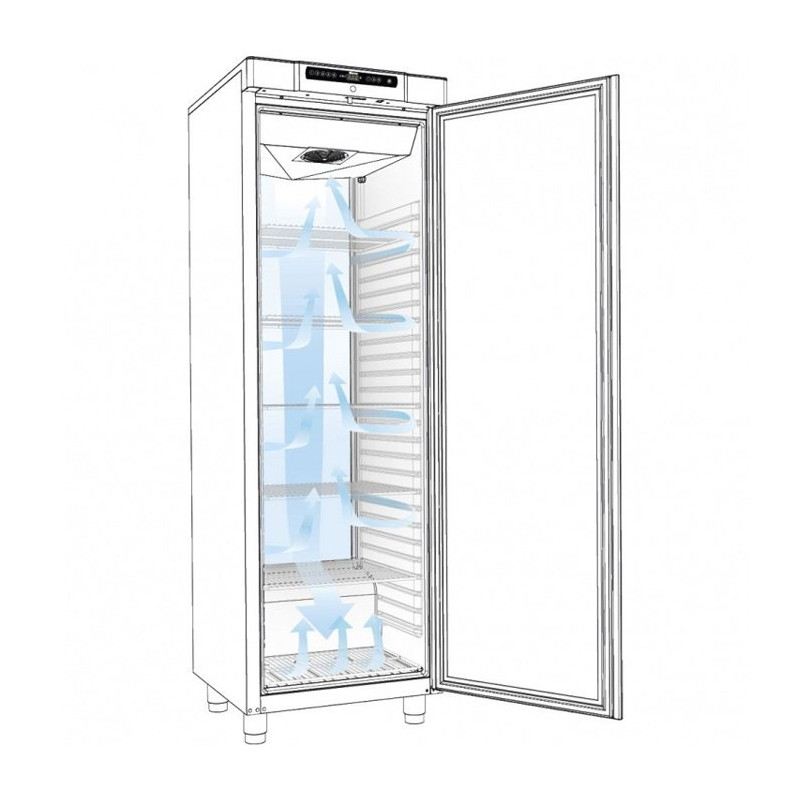 Armoire froide 359L positive - Froid ventilé canalisé +2/+12°C - 1 porte pleine - 88W - Inox - 595x642x1875 mm