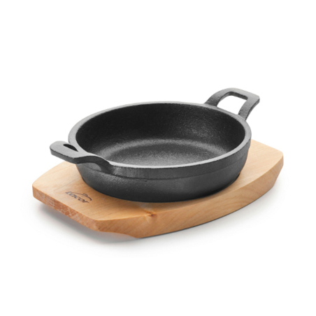 Plat magma en fonte sur socle en bois rond Ø12 cm