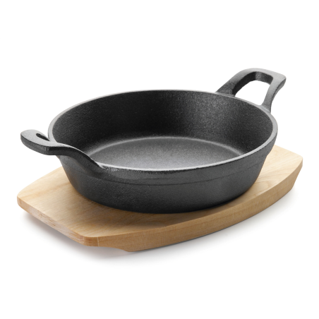 Plat magma en fonte sur socle en bois rond Ø15 cm