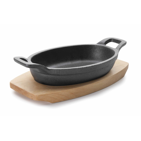 Plat magma en fonte sur socle en bois oval 15 x 10 cm