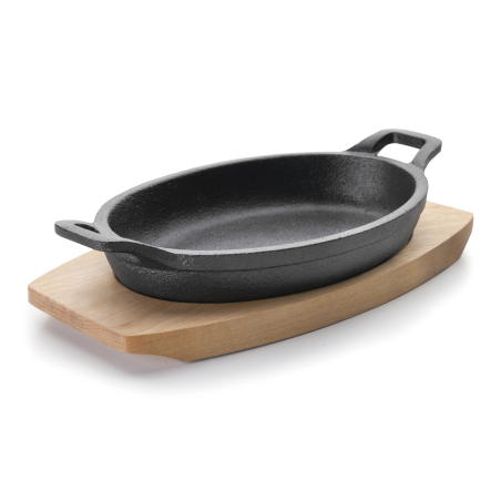 Plat magma en fonte sur socle en bois oval 17 x 12 cm