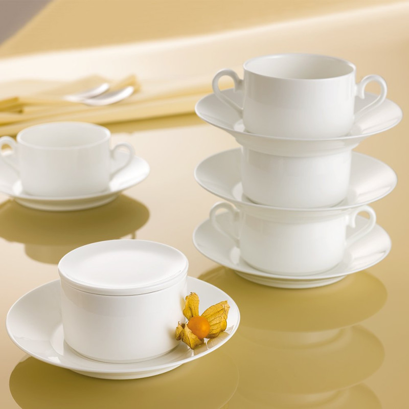 Tasse à bouillon 27cl empilable double anse - porcelaine vitrifiée blanche - Collection Stella Hotel - 15x9,5x5,5cm