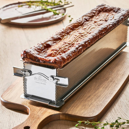 Moule à pâté croûte pliable inox perforé - 35x7x7,5 cm