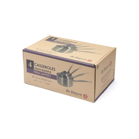 Lot de 4 casseroles inox Prim'Appety - ∅14,16,18,20