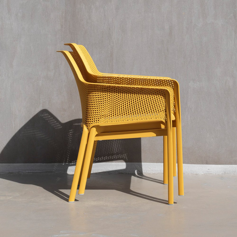Fauteuil NET RELAX en polypropylène empilable - Moutarde