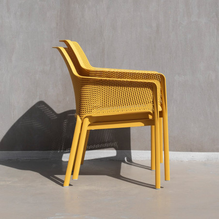 Fauteuil NET RELAX en polypropylène empilable - Moutarde