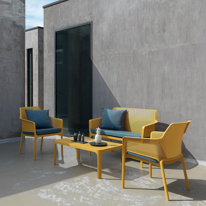 Fauteuil NET RELAX en polypropylène empilable - Moutarde
