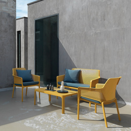 Fauteuil NET RELAX en polypropylène empilable - Moutarde