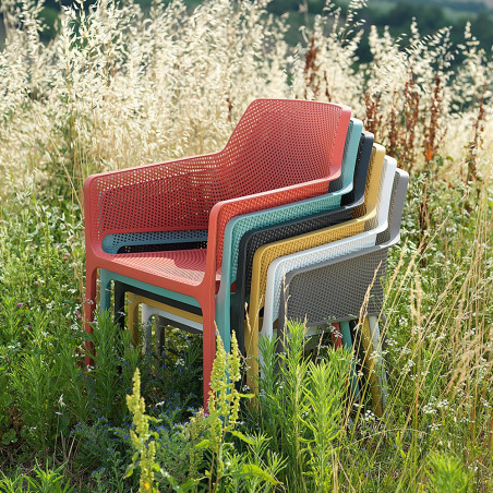 Fauteuil NET RELAX en polypropylène empilable - Moutarde