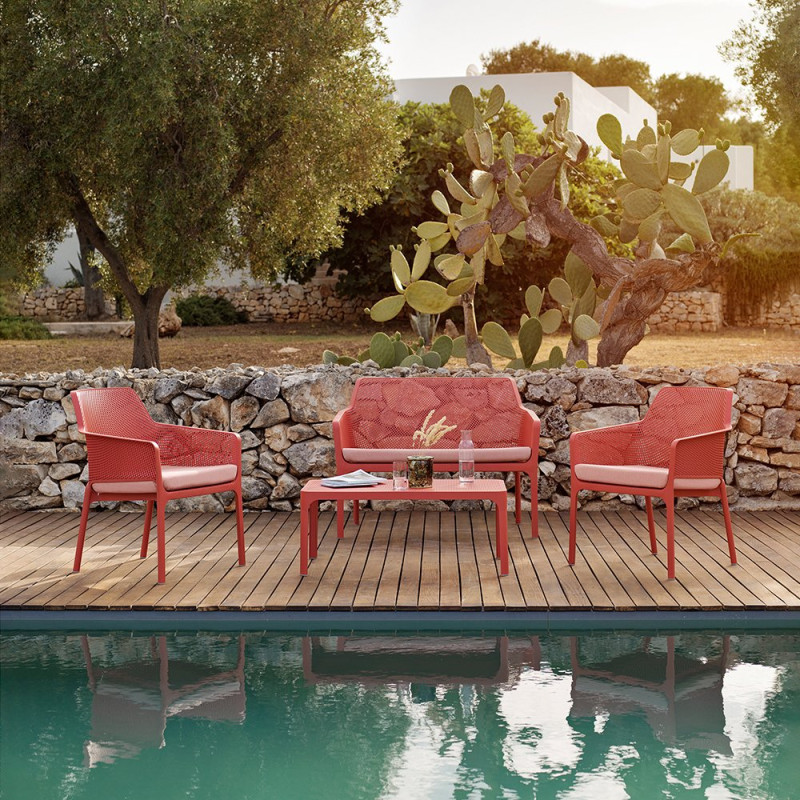 Fauteuil NET RELAX en polypropylène empilable - Corail