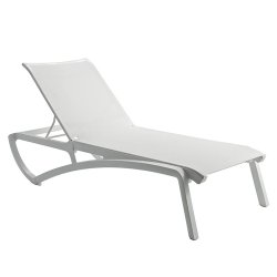 Bain de soleil SUNSET empilable en polypropylène renforcé - Blanc glacier / Toile blanche