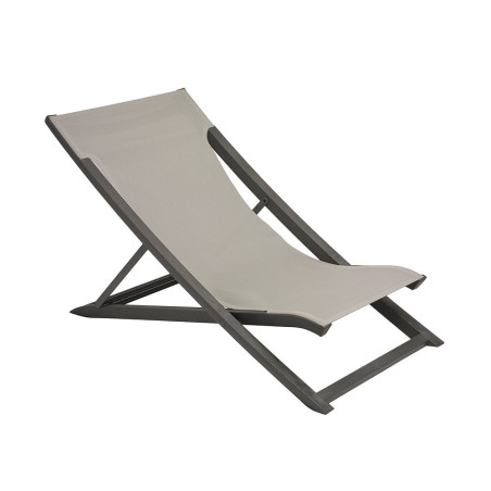Transat pliant SUNSET empilable en polypropylène renforcé - Noir volcanique / Toile grise