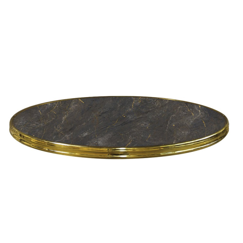 Plateau de table CERCLÉ Ø60cm - Ep.30mm - Aurum - Cerclage laiton