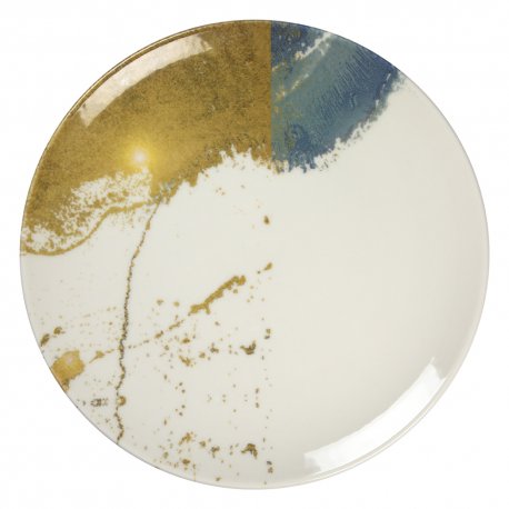 Assiette plate - Porcelaine ø 27cm -Dyonisos - Sans aile - Blanc, bleu et or Manufacture de DIgoin