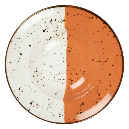 Assiette à pâtes - Porcelaine ø 27 cm - Hélios - Blanc, Ivoire et orange