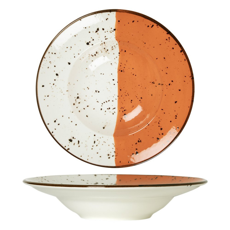 Assiette à pâtes - Porcelaine ø 27 cm - Hélios - Blanc, Ivoire et orange