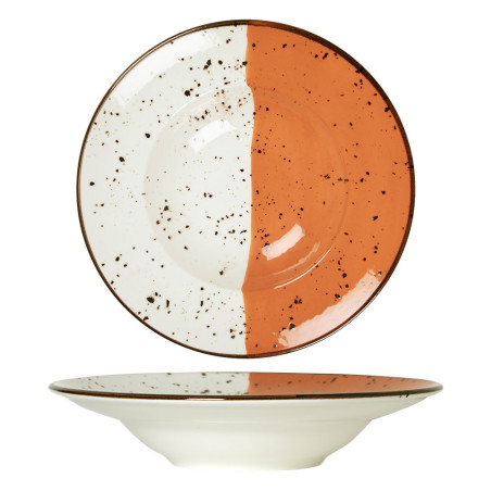 Assiette à pâtes - Porcelaine ø 27 cm - Hélios - Blanc, Ivoire et orange
