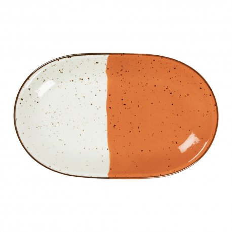 Assiette ovale - Porcelaine 32x20 cm - HÃ©lios - Sans aile - Blanc, Ivoire et orange
