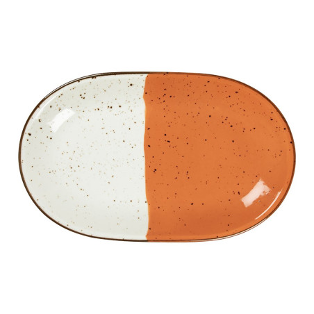 Assiette ovale - Porcelaine 32x20 cm - Hélios - Sans aile - Blanc, Ivoire et orange