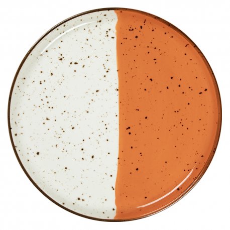 Assiette bord droit - Porcelaine Ø.27 cm - Hélios - Bord droit - Blanc, Ivoire et orange