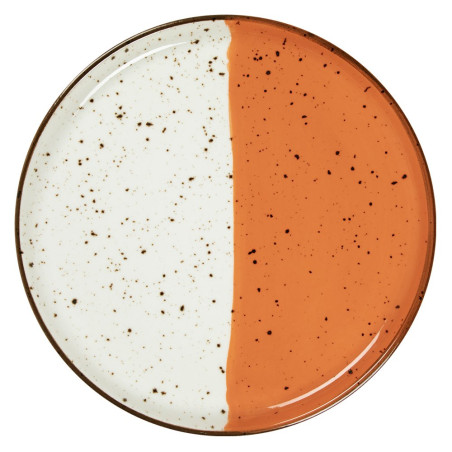 Assiette bord droit - Porcelaine  ø 27 cm - Hélios - Bord droit - Blanc, Ivoire et orange