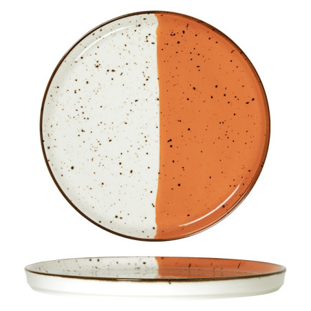 Assiette bord droit - Porcelaine  ø 27 cm - Hélios - Bord droit - Blanc, Ivoire et orange
