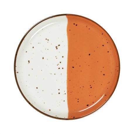 Assiette bord droit - Porcelaine Ø.21 cm - Hélios - Bord droit - Blanc, Ivoire et orange