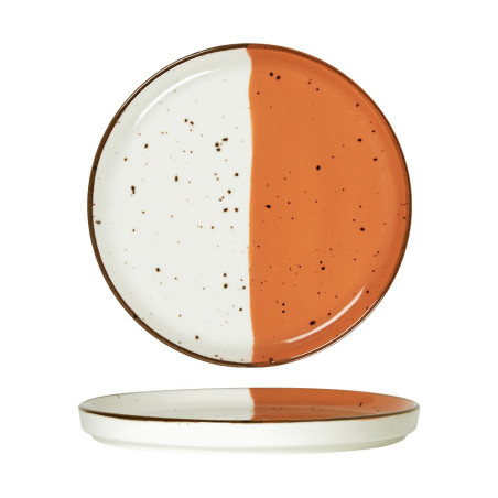 Assiette bord droit - Porcelaine  ø 21 cm - Hélios - Bord droit - Blanc, Ivoire et orange