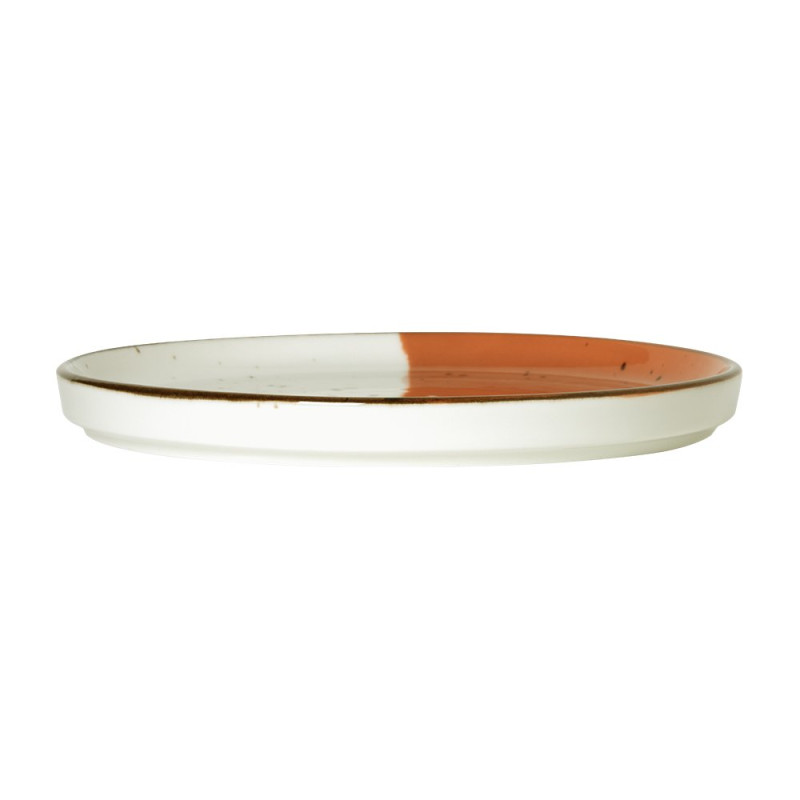 Assiette bord droit - Porcelaine  ø 21 cm - Hélios - Bord droit - Blanc, Ivoire et orange