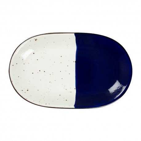 Assiette ovale - Porcelaine 32x20 cm - Poséidon - Sans aile - Blanc, Ivoire et bleu