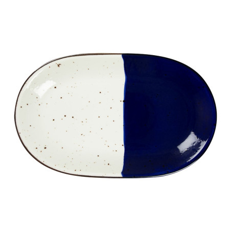 Assiette ovale - Porcelaine 32x20 cm - Poséidon - Sans aile - Blanc, Ivoire et bleu