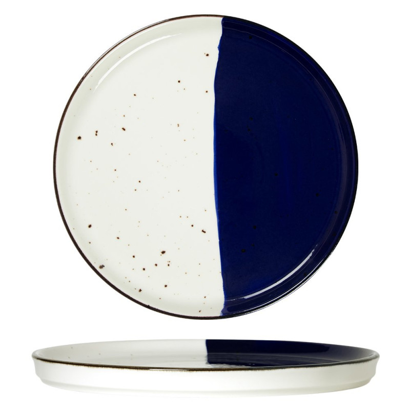 Assiette bord droit - Porcelaine  ø 27 cm - Poséidon - Bord droit - Blanc, Ivoire et bleu