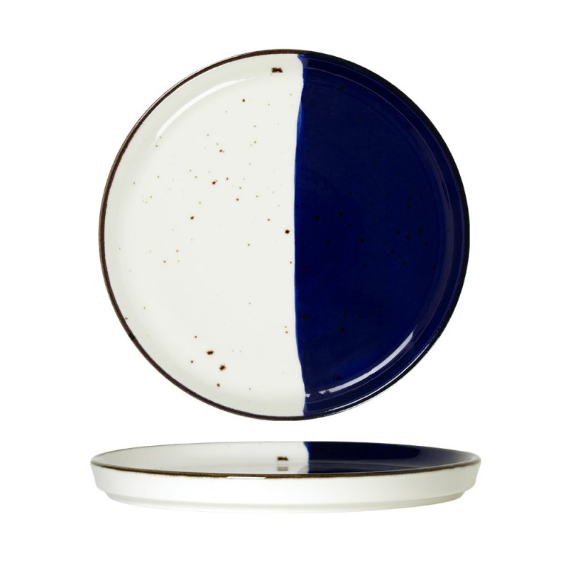 Assiette bord droit - Porcelaine  ø 21 cm - Poséidon - Bord droit  - Blanc, Ivoire et bleu