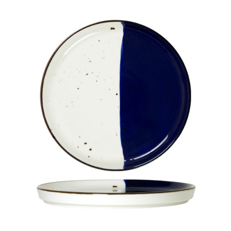 Assiette bord droit - Porcelaine  ø 21 cm - Poséidon - Bord droit  - Blanc, Ivoire et bleu