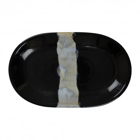 Assiette plate ovale - Porcelaine 32x20 cm - Circé - Sans aile - Noir et nacre