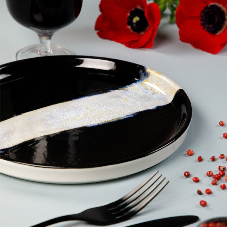 Assiette bord droit - Porcelaine  ø 27 cm - Circé - Bord droit - Noir et nacre