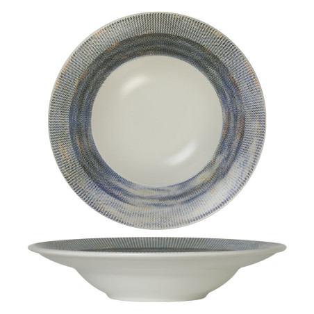 Assiette à pâtes - Porcelaine ø 27 cm - Nyx - Blanc, bleu et argent