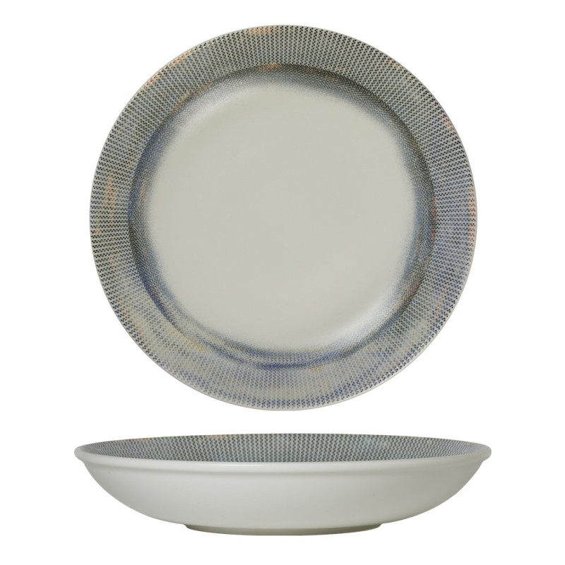 Assiette creuse - Porcelaine ø 25 cm - Nyx - Blanc, bleu et argent