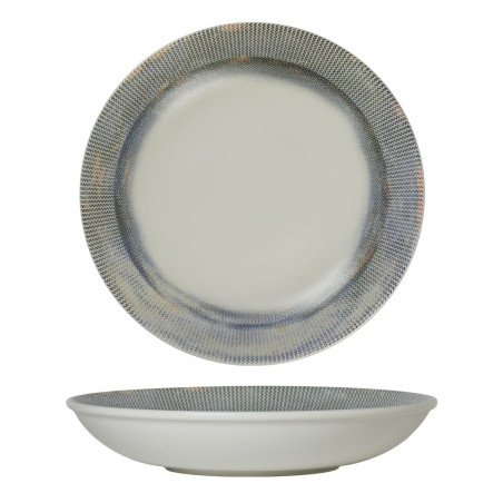 Assiette creuse - Porcelaine ø 25 cm - Nyx - Blanc, bleu et argent