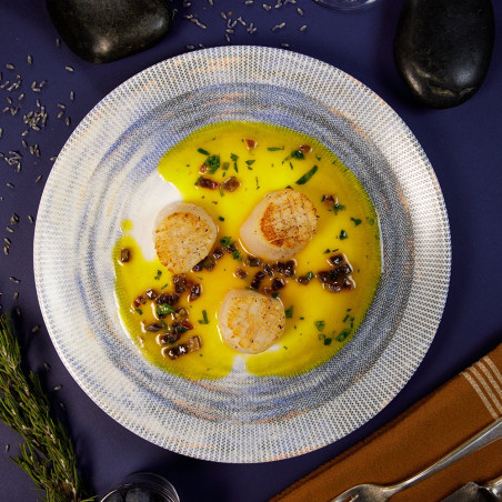 Assiette plate - Porcelaine ø 27 cm - Nyx - Sans aile - Blanc, bleu et argent