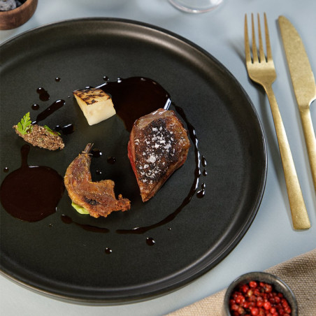 Assiette bord droit - Porcelaine  ø 21 cm - Arès - Bord droit - Noir mat